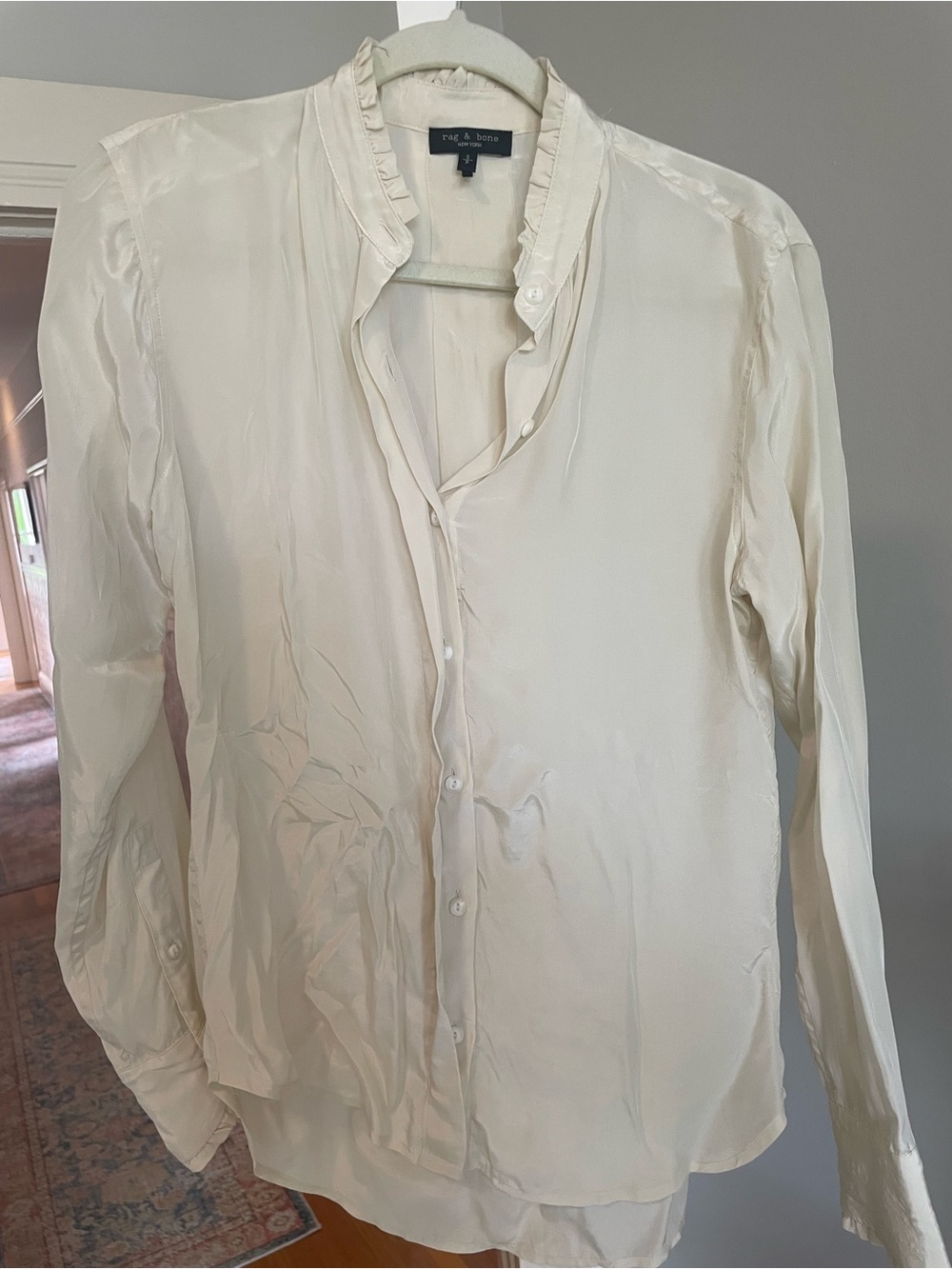 rag & bone Cream Ruffle Collar Silk Blouse